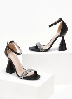 The Fashion Project Πέδιλα με μπαρέτα και στρας - Μαύρο -Κατάστημα TheFashionProject pedila saten me idiaitero takouni 107241 21wj