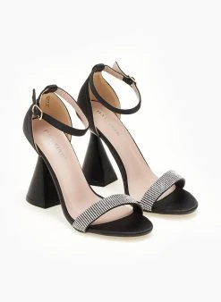 The Fashion Project Πέδιλα με μπαρέτα και στρας - Μαύρο -Κατάστημα TheFashionProject pedila saten me idiaitero takouni 107241 ys09