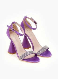 The Fashion Project Πέδιλα με μπαρέτα και στρας - Μωβ -Κατάστημα TheFashionProject pedila saten me idiaitero takouni 107242 eg1l