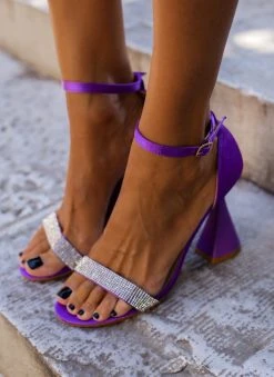 The Fashion Project Πέδιλα με μπαρέτα και στρας - Μωβ -Κατάστημα TheFashionProject pedila saten me idiaitero takouni 107242 j5k2