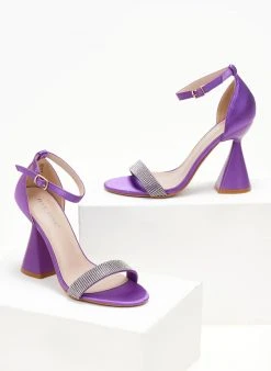 The Fashion Project Πέδιλα με μπαρέτα και στρας - Μωβ -Κατάστημα TheFashionProject pedila saten me idiaitero takouni 107242 znub