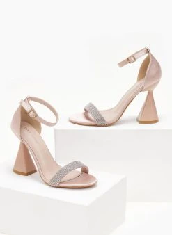 The Fashion Project Πέδιλα με μπαρέτα και στρας - Σομόν -Κατάστημα TheFashionProject pedila saten me idiaitero takouni 107243 fxhp