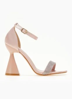 The Fashion Project Πέδιλα με μπαρέτα και στρας - Σομόν -Κατάστημα TheFashionProject pedila saten me idiaitero takouni 107243 sysk