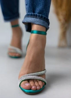 The Fashion Project Πέδιλα με στρας σατέν - Πράσινο -Κατάστημα TheFashionProject pedila saten me stras 110670 561g