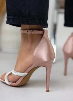 The Fashion Project Πέδιλα με στρας σατέν - Σομόν -Κατάστημα TheFashionProject pedila saten me stras 110671 ey7u