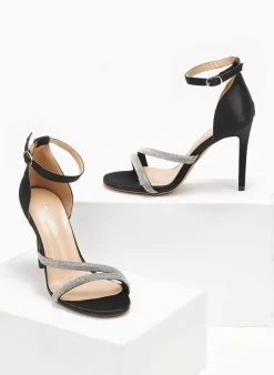 The Fashion Project Πέδιλα με στρας σατέν - Μαύρο -Κατάστημα TheFashionProject pedila saten me strass 110669 t36l