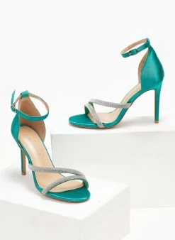 The Fashion Project Πέδιλα με στρας σατέν - Πράσινο -Κατάστημα TheFashionProject pedila saten me strass 110670 803j