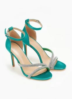 The Fashion Project Πέδιλα με στρας σατέν - Πράσινο -Κατάστημα TheFashionProject pedila saten me strass 110670 nkgk