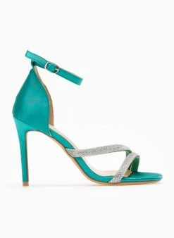 The Fashion Project Πέδιλα με στρας σατέν - Πράσινο -Κατάστημα TheFashionProject pedila saten me strass 110670 ta2l