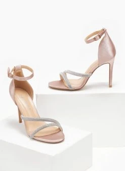 The Fashion Project Πέδιλα με στρας σατέν - Σομόν -Κατάστημα TheFashionProject pedila saten me strass 110671 eouy