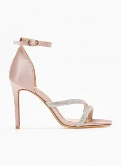 The Fashion Project Πέδιλα με στρας σατέν - Σομόν -Κατάστημα TheFashionProject pedila saten me strass 110671 io2d