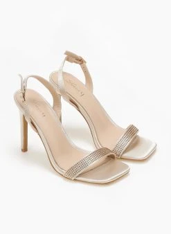 The Fashion Project Πέδιλα με στρας σατέν - Μπεζ -Κατάστημα TheFashionProject pedila saten me strass 110832 mkmo