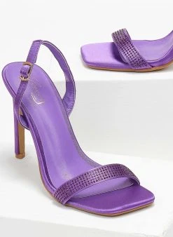 The Fashion Project Πέδιλα με στρας σατέν - Μωβ -Κατάστημα TheFashionProject pedila saten me strass 110833 crkn