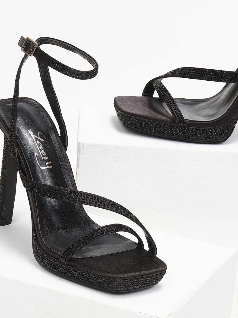 The Fashion Project Πέδιλα με στρας σατέν - Μαύρο 4 The Fashion Project Πέδιλα με στρας σατέν - Μαύρο - Image 2