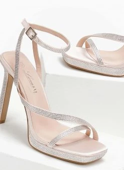 The Fashion Project Πέδιλα με στρας σατέν - Μπεζ -Κατάστημα TheFashionProject pedila saten me strass 110866 jgfl