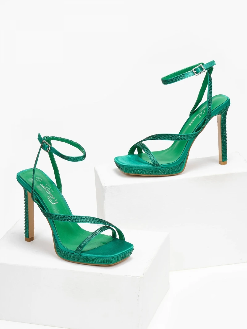 The Fashion Project Πέδιλα με στρας σατέν - Πράσινο 5 The Fashion Project Πέδιλα με στρας σατέν - Πράσινο - Image 3