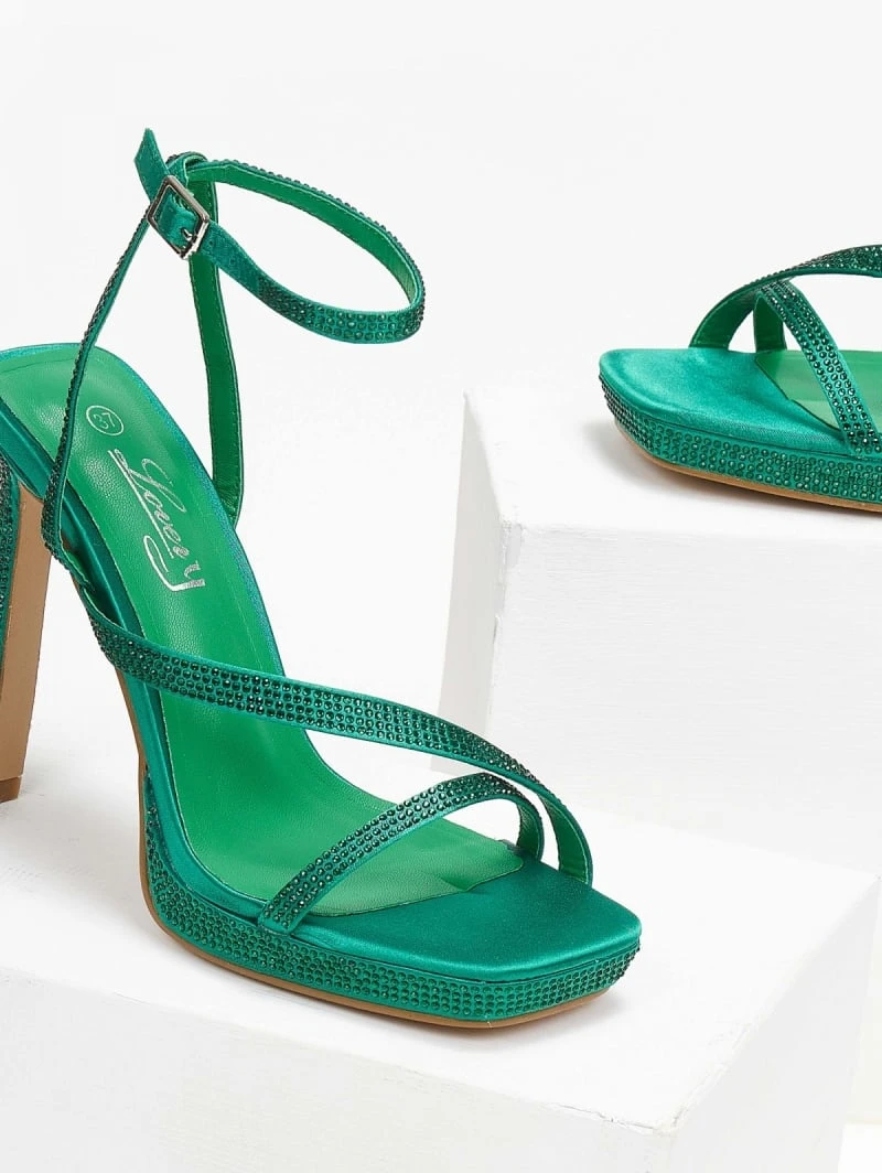 The Fashion Project Πέδιλα με στρας σατέν - Πράσινο 3 The Fashion Project Πέδιλα με στρας σατέν - Πράσινο