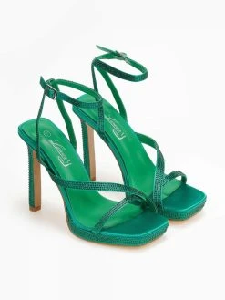 The Fashion Project Πέδιλα με στρας σατέν - Πράσινο 9 The Fashion Project Πέδιλα με στρας σατέν - Πράσινο -Κατάστημα TheFashionProject pedila saten me strass 110867 mkw1