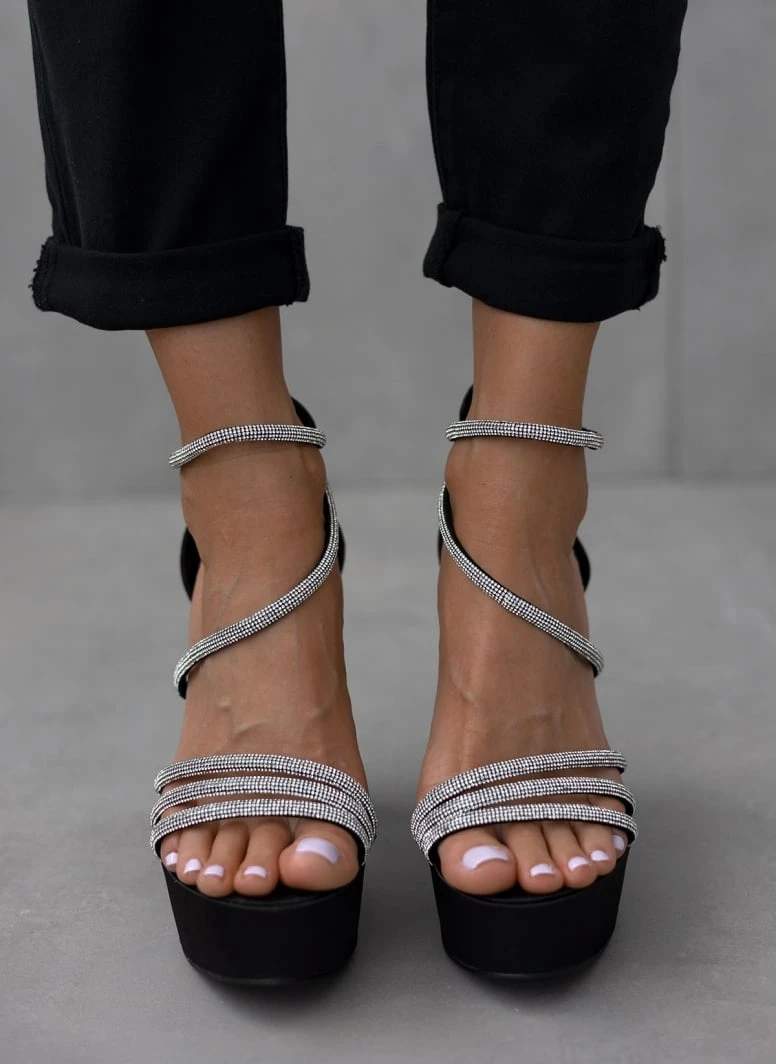 The Fashion Project Πέδιλα σατέν με Strass - Μαύρο 4 The Fashion Project Πέδιλα σατέν με Strass - Μαύρο - Image 2