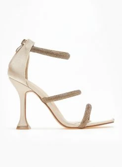 The Fashion Project Πέδιλα με στρας και φερμουάρ σατέν - Χρυσό -Κατάστημα TheFashionProject pedila saten me strass kai fermouar 110747 128s