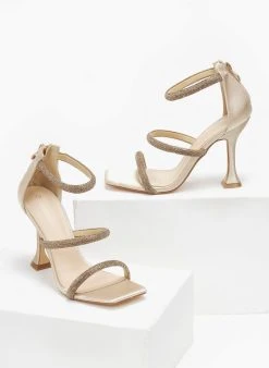 The Fashion Project Πέδιλα με στρας και φερμουάρ σατέν - Χρυσό -Κατάστημα TheFashionProject pedila saten me strass kai fermouar 110747 2d43