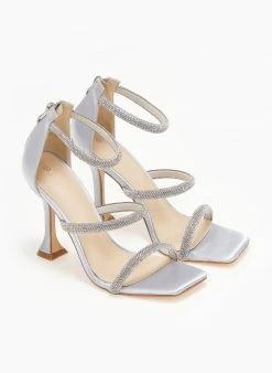 The Fashion Project Πέδιλα με στρας και φερμουάρ σατέν - Ασημί -Κατάστημα TheFashionProject pedila saten me strass kai fermouar 110748 15k5