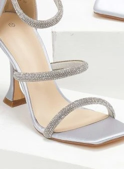 The Fashion Project Πέδιλα με στρας και φερμουάρ σατέν - Ασημί -Κατάστημα TheFashionProject pedila saten me strass kai fermouar 110748 kog6