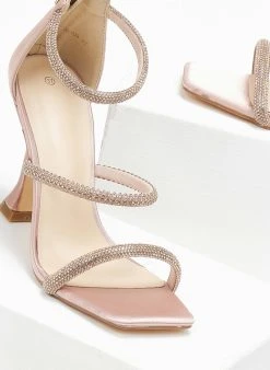 The Fashion Project Πέδιλα με στρας και φερμουάρ σατέν - Σομόν -Κατάστημα TheFashionProject pedila saten me strass kai fermouar 110749 2o1b
