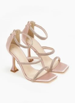 The Fashion Project Πέδιλα με στρας και φερμουάρ σατέν - Σομόν -Κατάστημα TheFashionProject pedila saten me strass kai fermouar 110749 mk6c