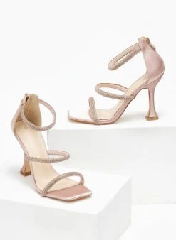 The Fashion Project Πέδιλα με στρας και φερμουάρ σατέν - Σομόν -Κατάστημα TheFashionProject pedila saten me strass kai fermouar 110749 ny4v