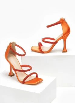 The Fashion Project Πέδιλα με στρας και φερμουάρ σατέν - Πορτοκαλί -Κατάστημα TheFashionProject pedila saten me strass kai fermouar 110750 6ows