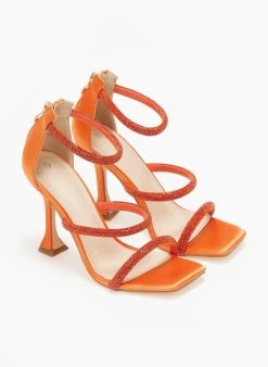 The Fashion Project Πέδιλα με στρας και φερμουάρ σατέν - Πορτοκαλί -Κατάστημα TheFashionProject pedila saten me strass kai fermouar 110750 fczh