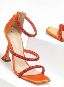 The Fashion Project Πέδιλα με στρας και φερμουάρ σατέν - Πορτοκαλί -Κατάστημα TheFashionProject pedila saten me strass kai fermouar 110750 vxb3