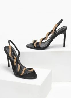 The Fashion Project Πέδιλα με στρας λουράκι σατέν - Μαύρο -Κατάστημα TheFashionProject pedila saten me strass louraki 111216 g6kp