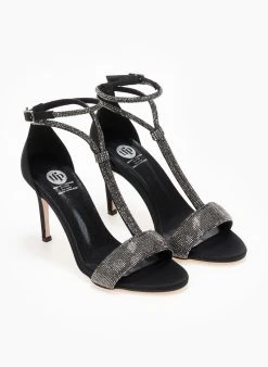 Πέδιλα με μπαρέτα και στρας Tfp - Μαύρο -Κατάστημα TheFashionProject pedila saten me strass tfp 108637 x45r