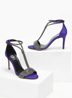 Πέδιλα με μπαρέτα και στρας Tfp - Μωβ -Κατάστημα TheFashionProject pedila saten me strass tfp 108981 ec4n