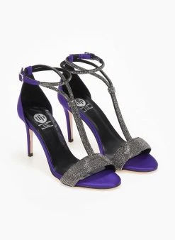 Πέδιλα με μπαρέτα και στρας Tfp - Μωβ -Κατάστημα TheFashionProject pedila saten me strass tfp 108981 mjtl