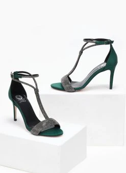 Πέδιλα με μπαρέτα και στρας Tfp - Κυπαρισσί -Κατάστημα TheFashionProject pedila saten me strass tfp 109290 c46z