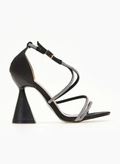 The Fashion Project Πέδιλα με στρας - Μαύρο -Κατάστημα TheFashionProject pedila saten me takouni kampana 107222 in5l