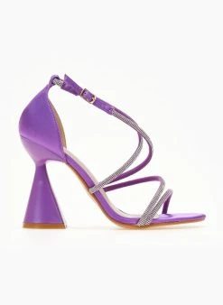 The Fashion Project Πέδιλα με στρας - Μωβ -Κατάστημα TheFashionProject pedila saten me takouni kampana 107223 aknk