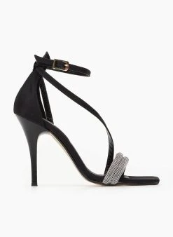 Πέδιλα με στρας υφασμάτινα Tfp - Μαύρο -Κατάστημα TheFashionProject pedila saten tfp me dipli seira strass 100645 i7cz