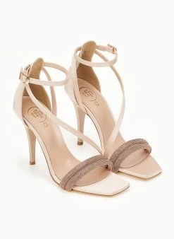 Πέδιλα με στρας υφασμάτινα Tfp - Nude -Κατάστημα TheFashionProject pedila saten tfp me dipli seira strass 100760 viu5