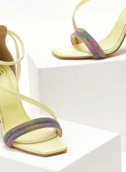 Πέδιλα με στρας υφασμάτινα Tfp - Κίτρινο -Κατάστημα TheFashionProject pedila saten tfp me dipli seira strass 104762 se2o