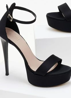 Estil Πέδιλα με μπαρέτα υφασμάτινα Tfp - Μαύρο -Κατάστημα TheFashionProject pedila saten tfp me kleisti fterna 104192 8rts