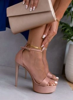 Estil Πέδιλα με μπαρέτα υφασμάτινα Tfp - Nude -Κατάστημα TheFashionProject pedila saten tfp me kleisti fterna 104193 laoj