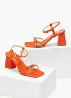 Πέδιλα με στρας σατέν Tfp - Πορτοκαλί -Κατάστημα TheFashionProject pedila saten tfp me lepta strass 105192 7p6h