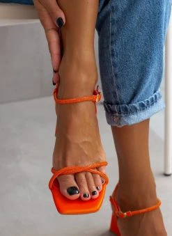Πέδιλα με στρας σατέν Tfp - Πορτοκαλί -Κατάστημα TheFashionProject pedila saten tfp me lepta strass 105192 dk3g
