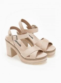 Πέδιλα με μπαρέτα Crossover Refresh 170695 - Μπεζ -Κατάστημα TheFashionProject pedila suede me ekswteriki rafi refresh 170695 110322 4ift