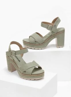 Πέδιλα με μπαρέτα Crossover Refresh 170695 - Χακί -Κατάστημα TheFashionProject pedila suede me ekswteriki rafi refresh 170695 110323 ysls