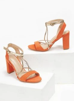 The Fashion Project Πέδιλα Suede με λεπτά λουράκια - Πορτοκαλί -Κατάστημα TheFashionProject pedila suede me lepta lourakia 111660 dpkz